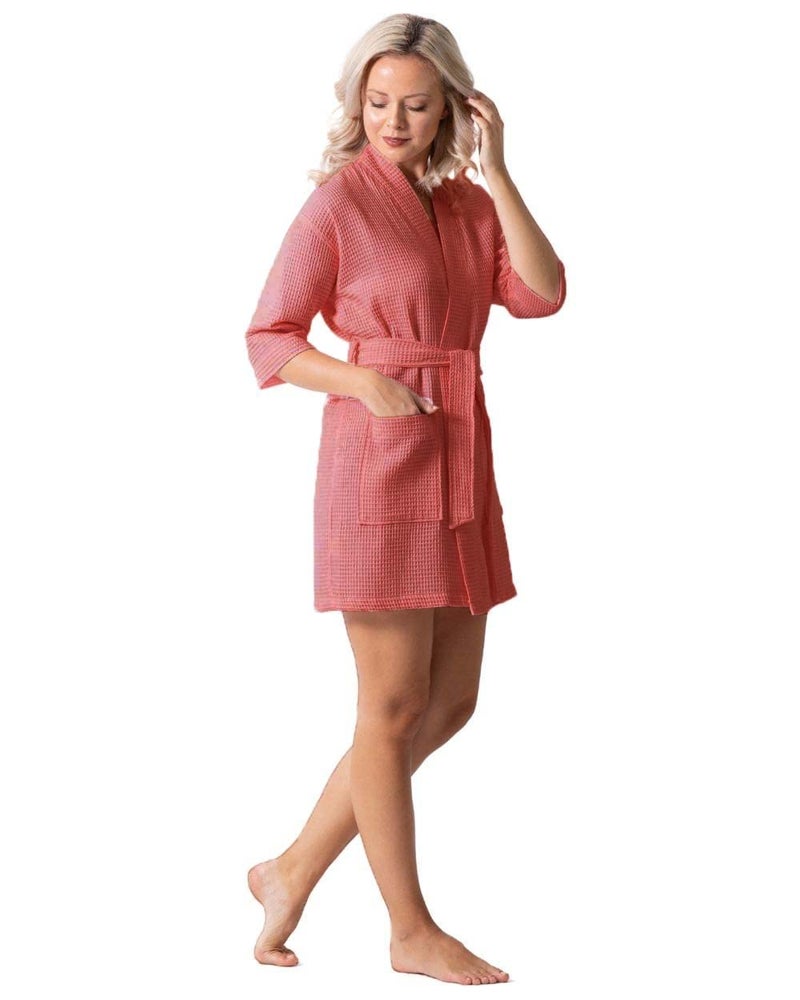 Turkish Linen Lightweight Waffle Knit Bath, Spa & Bridesmaids Kimono Short Robes for Women - Quick Dry & Soft - Image 2